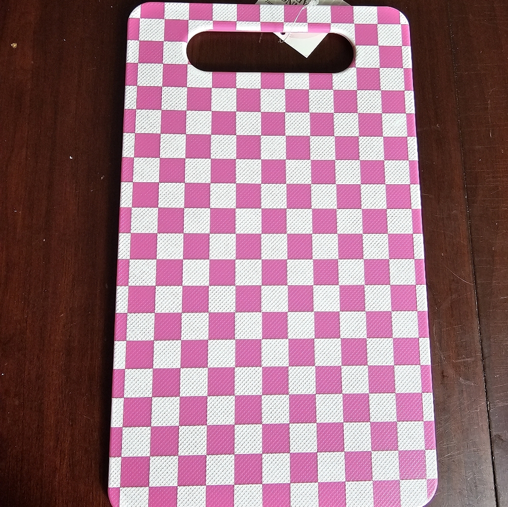 Checkered Pink and White Cutting Board